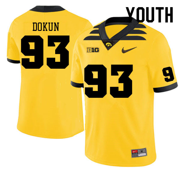 Youth #93 Anu Dokun Iowa Hawkeyes College Football Jerseys Sale-Gold